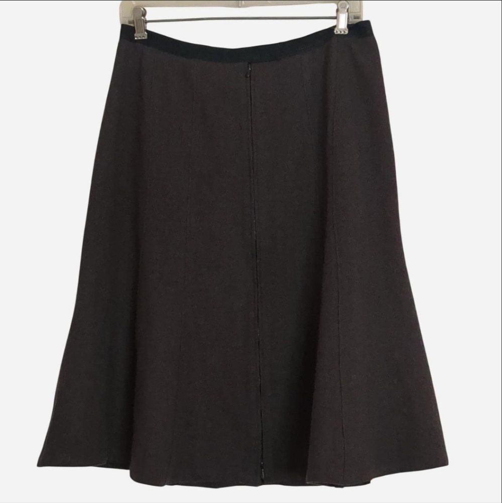 Lida Baday Size 14 Chocolate Brown 100% Wool Paneled Midi Skirt | Quiet Luxury